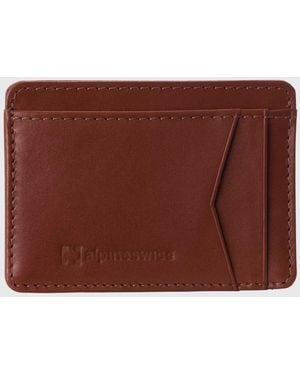 Alpine Swiss Rfid Safe Front Pocket Wallet Smooth Leather Slim Card Holder - Brown