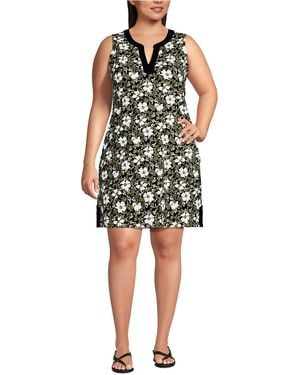 Lands' End Plus Size Cotton Jersey Notch Neck Dress - Black