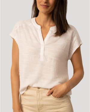 Cable & Gauge Embroidered Henley Crinkle Tee - Natural