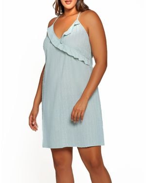 iCollection Plus Size Claire Dotted Ruffle Surplus Chemise - Blue