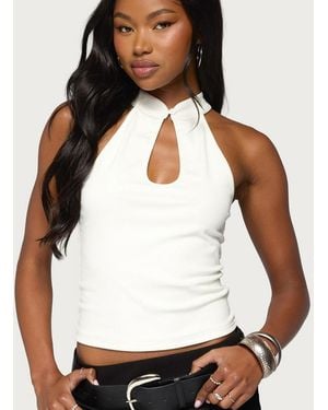 Edikted Darby High-neck Keyhole Sleeveless Tank Top - White