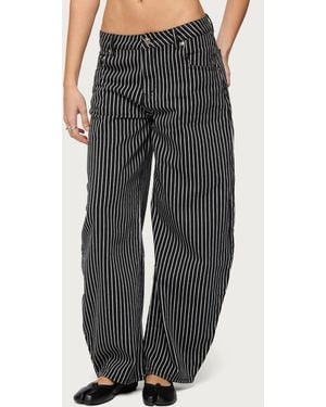 Edikted Pinstripe Low Rise Barrel Leg Jeans - Gray