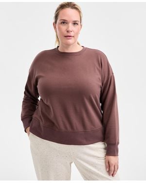 ID Ideology Plus Size Relaxed Crewneck Fleece Sweatshirt - Brown