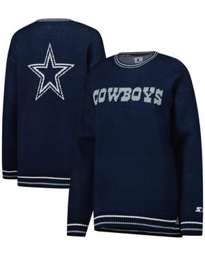 Starter Dallas Cowboys Oversized On The Ball Intarsia Knit Pullover Sweater - Blue