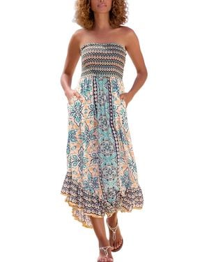 Lascana Smocked Bodice Printed Dress - Blue