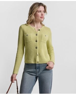 DKNY Long-sleeve Tuck Stitch Crewneck Cardigan - Green