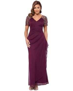 Xscape Beaded-sleeve Gown - Purple