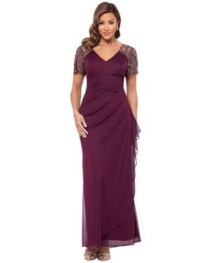Xscape Beaded-sleeve Gown - Purple