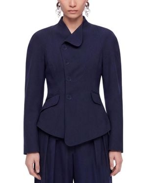 Nocturne Double-breasted Stand Collar Peplum Jacket - Blue