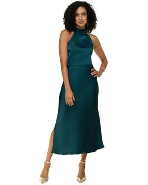 Yumi' Satin Halter Neck Midi Dress - Blue