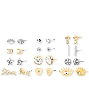 Kensie Two-tone 12-pc. Set Crystal & Imitation Pearl Mixed Stud Earrings - Metallic