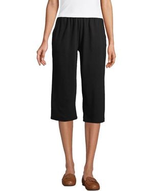 Lands' End Plus Size Sport Knit High Rise Elastic Waist Pull On Capri Pants - Black