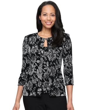 Alex Evenings 3/4-sleeve Glitter Knit Twinset Jacket And Tank Set - Black