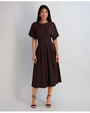 Kensie Dolman-sleeve Cinched-waist Midi Dress - Red