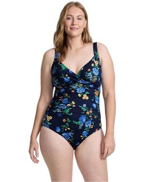 Lands' End Plus Size Sweetheart Underwire Wrap One Piece Swimsuit - Blue