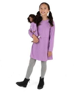 Leveret Girls Matching Girl & Doll Drawstring Cinch-waist Long Sleeve Dress - Purple