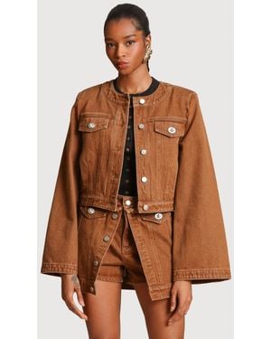 Avec Les Filles Crop Trucker Crewneck Jacket - Brown