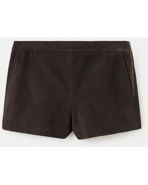 Mango Zipper Suede Shorts - Black