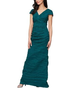 Alex Evenings Crinkle Stretch Taffeta Long Gown - Green