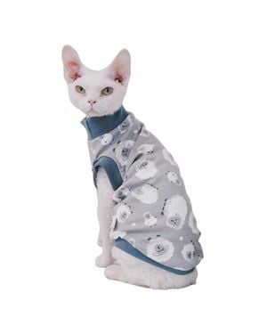 Aronkl Hairless Cat Cotton T-shirts Sleeveless Round Collar Pet Clothes For Sphynx Devon Rex Small Dogs - Blue