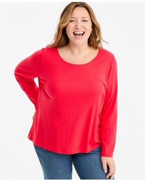 Style & Co. Plus Size Scoop-neck Long-sleeve Top - Red