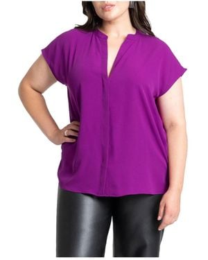 Eloquii Notch Collar Blouse - Purple