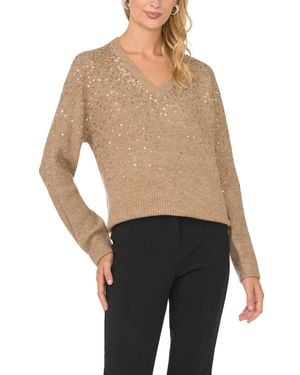 Vince Camuto V-neck Sequin Ribbed-knit Sweater - Natural