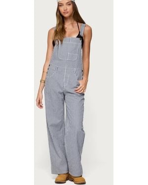 Edikted Tamsin Striped Denim Overalls - Blue
