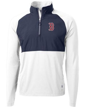 Cutter & Buck White/navy Boston Red Sox Adapt Eco Knit Hybrid Quarter-zip Pullover Jacket - Blue