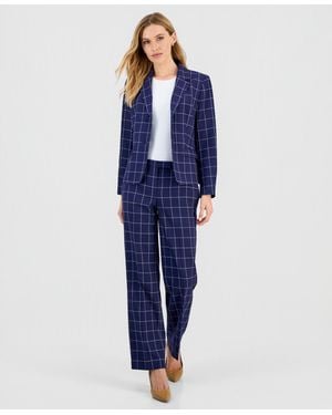 Le Suit Windowpane Check Notch Collar Pantsuit Set - Blue