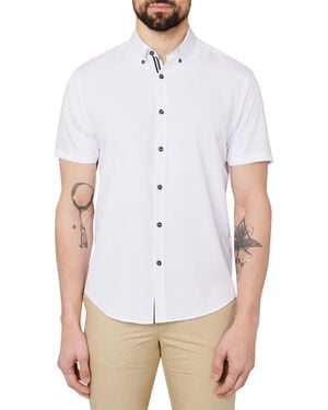 Society of Threads Regular Fit 4-way Stretch Performance Solid Short Sleeve Button Down - White