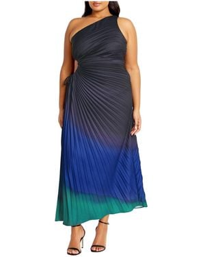 City Chic Plus Size Aliza Print Pleat Maxi Dress - Blue