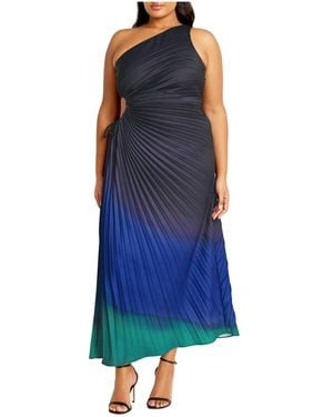 City Chic Plus Size Aliza Print Pleat Maxi Dress - Blue