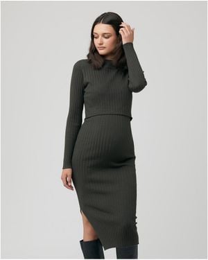 Ripe Maternity Maternity Nella Long Sleeve Rib Nursing Knit Dress - Multicolor