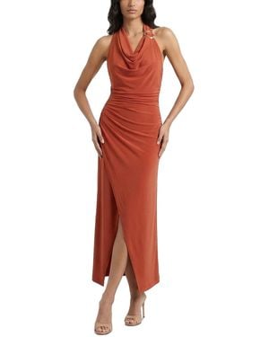 Taylor Ruched Sleeveless Cowl Neck Dress - Red