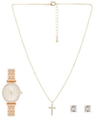 Playzoom Jessica Carlyle Analog Shiny Gold-tone Metal Bracelet Watch 34mm - White