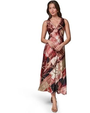 Donna Karan Sleeveless Velvet Burnout Midi Slip Dress - Red