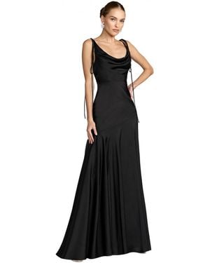 Mac Duggal Charmeuse Cowl Neck Tie Strap Maxi Gown - Black