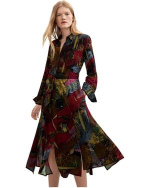Desigual Long-sleeve Belted Midi Dress - Green