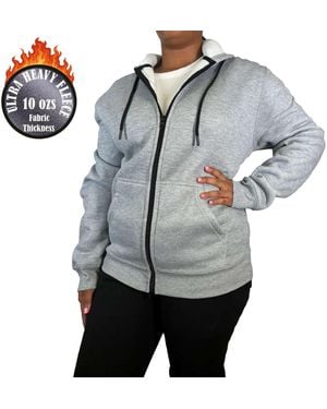Galaxy By Harvic Blue Ice Loose Fit Super Heavyweight Fleece Lined Full-zip Hoodie - Gray