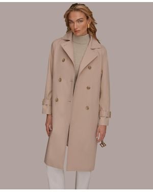 Donna Karan Double Breasted Belted Notch Collar Trench Coat - Brown