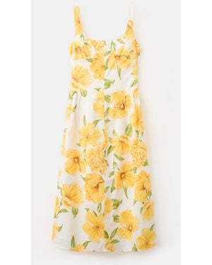 Mango Gathered Waist Floral-print Dress - Metallic