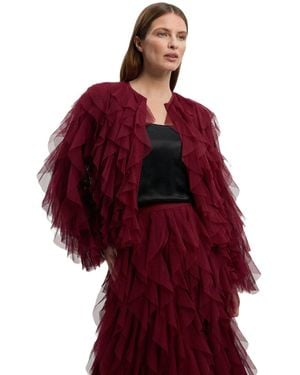 Karen Millen Tulle Ruffle Detail Woven Jacket - Red