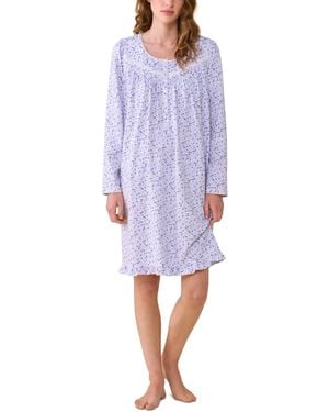 Eileen West Long-sleeve Floral-print Short Nightgown - Blue