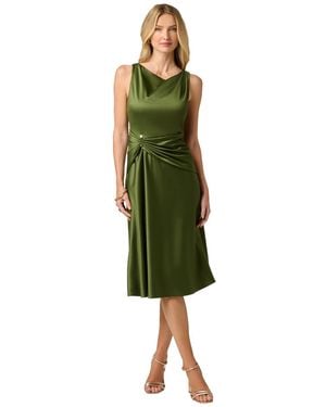 Adrianna Papell Satin Cowl Neck Draped Midi Dress - Green