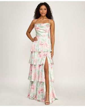 Seni & Cade Floral Strapless Pleated Square Neck Drop Waist Dress - White