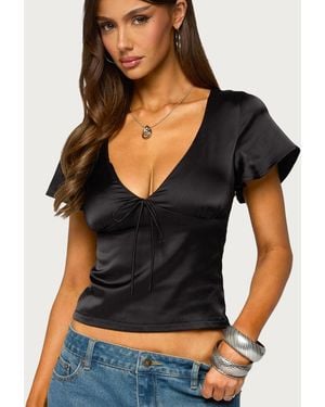 Edikted Aurora Satin Effect Ruffle Top - Black