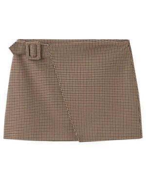 Mango Houndstooth Buckle Skirt - Brown