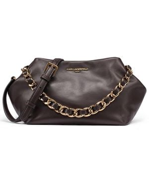 KARL LAGERFELD Giovanna Medium Leather Clutch Handbag - Black