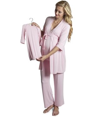 Everly Grey Maternity Analise During & After 5-piece Maternity/nursing Sleep Set - Pink